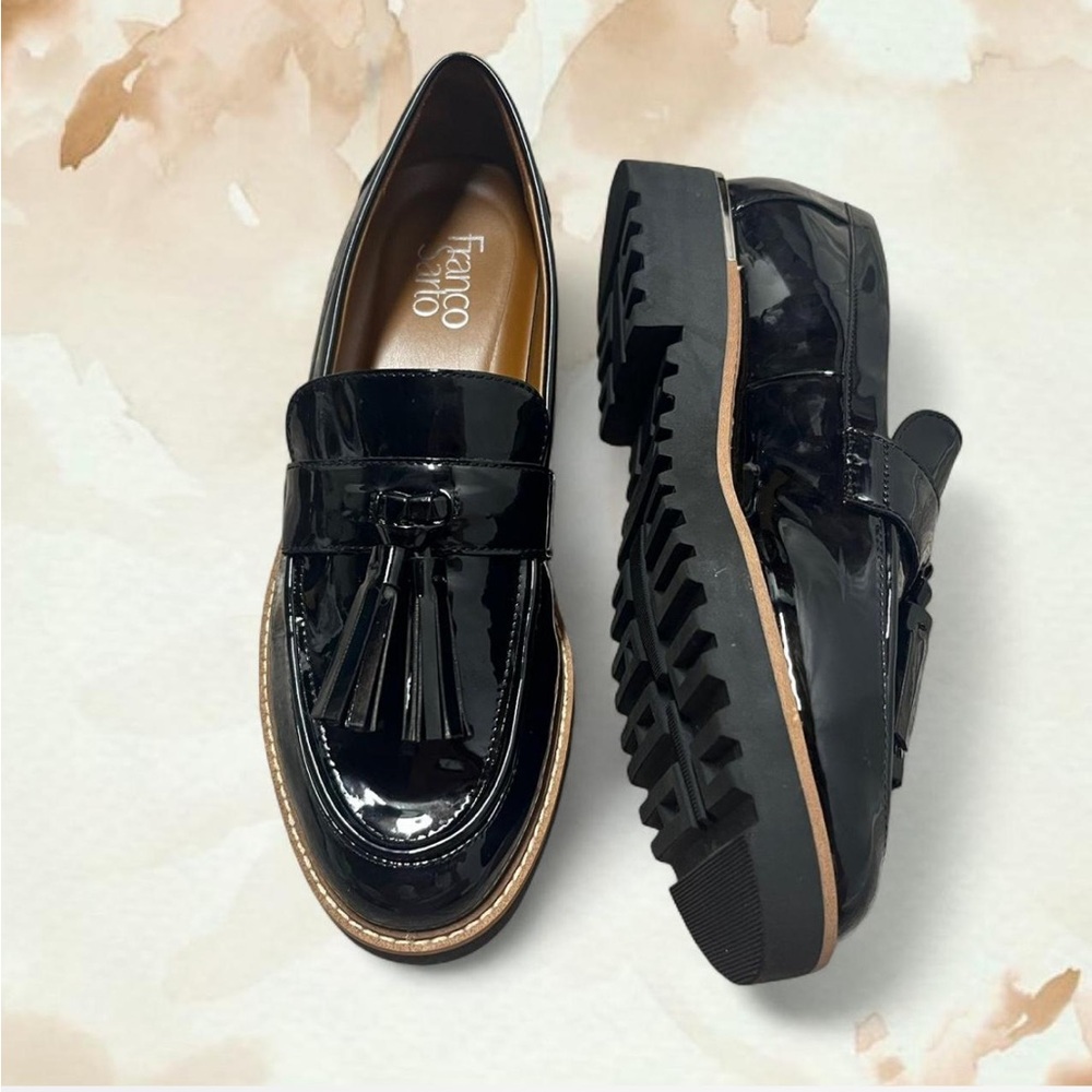 Franco Sarto Loafer Gloss Black Pleather/Vinyl Women’s 8.5M